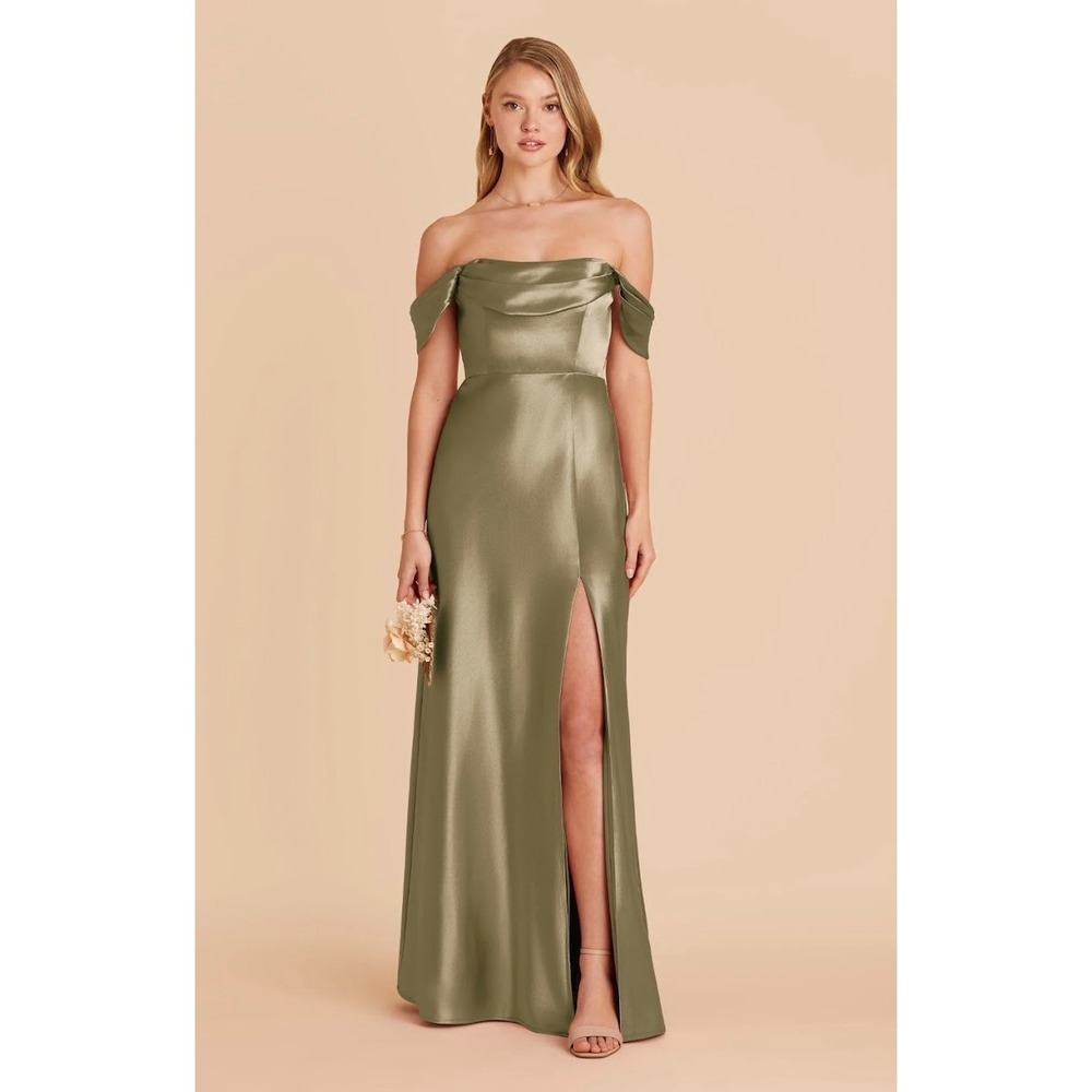 Birdy Grey Mia Shiny Satin Dress Moss Green Convertible Slit Bridesmaid Gown